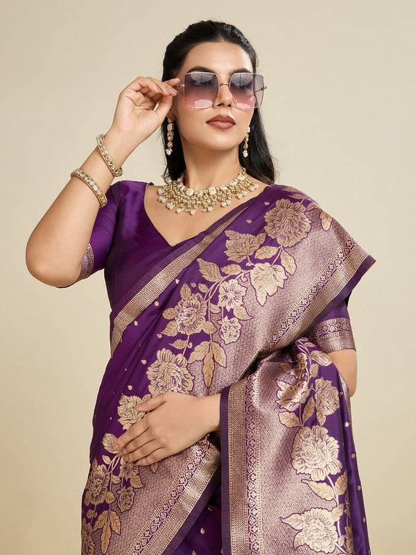 Amazing Voilet Color Kanjivaram Fabric Partywear Saree