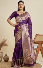 Amazing Voilet Color Kanjivaram Fabric Partywear Saree