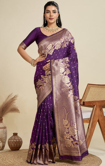 Amazing Voilet Color Kanjivaram Fabric Partywear Saree
