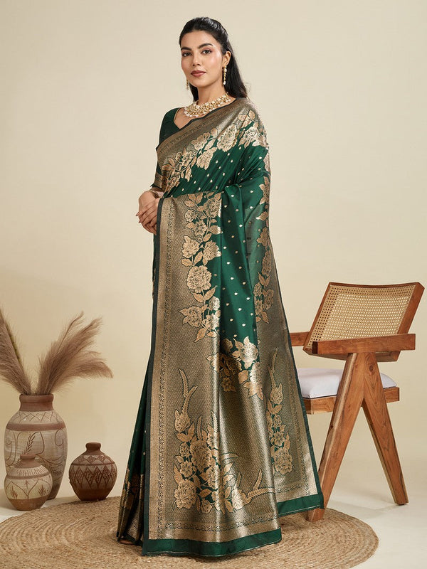 Amazing Green Color Kanjivaram Fabric Partywear Saree