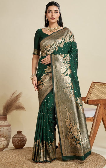 Amazing Green Color Kanjivaram Fabric Partywear Saree