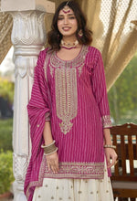 Dazzling Pink Color Chinon Fabric Plazzo Suit