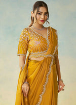 Lovely Yellow Color Satin Fabric Readymade Saree