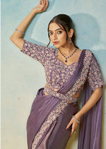 Lovely Purple Color Silk Fabric Readymade Saree