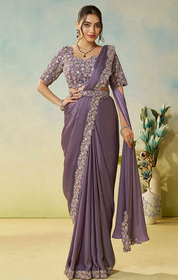 Lovely Purple Color Silk Fabric Readymade Saree