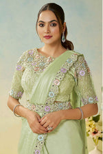 Lovely Green Color Silk Fabric Readymade Saree