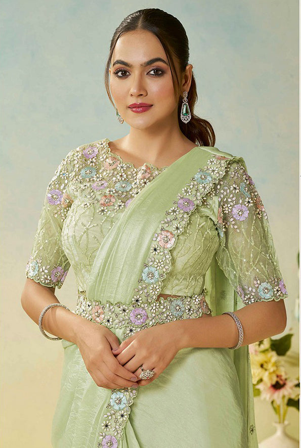 Lovely Green Color Silk Fabric Readymade Saree
