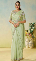 Lovely Green Color Silk Fabric Readymade Saree