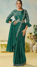Lovely Green Color Silk Fabric Readymade Saree