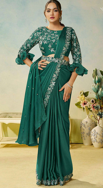 Lovely Green Color Silk Fabric Readymade Saree