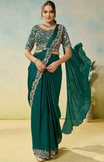 Lovely Green Color Satin Fabric Readymade Saree