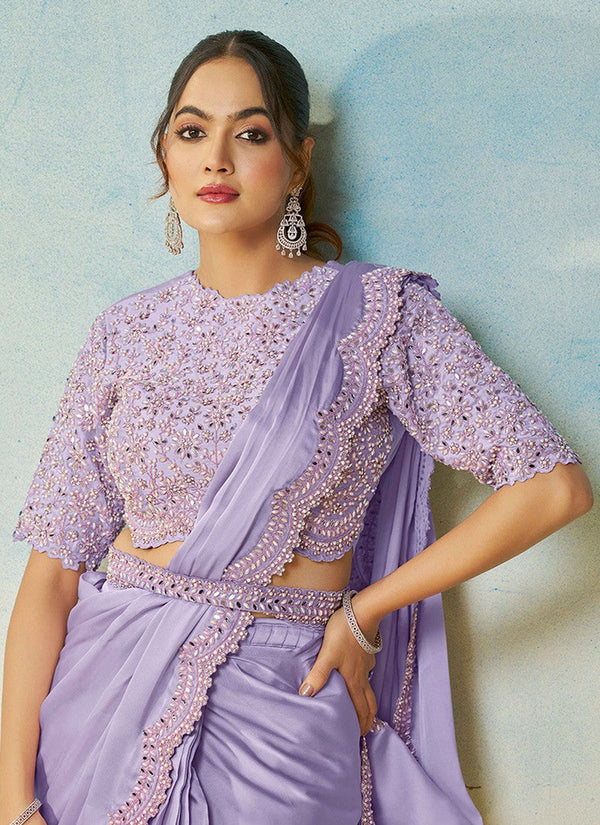 Lovely Purple Color Satin Fabric Readymade Saree