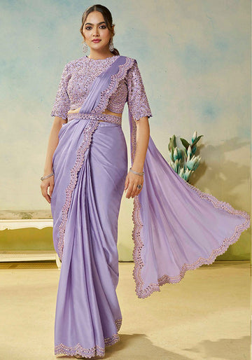 Lovely Purple Color Satin Fabric Readymade Saree