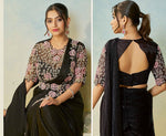 Lovely Black Color Satin Fabric Readymade Saree