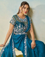 Lovely Teal Color Satin Fabric Readymade Saree