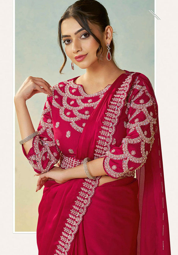 Lovely Magenta Color Satin Fabric Readymade Saree