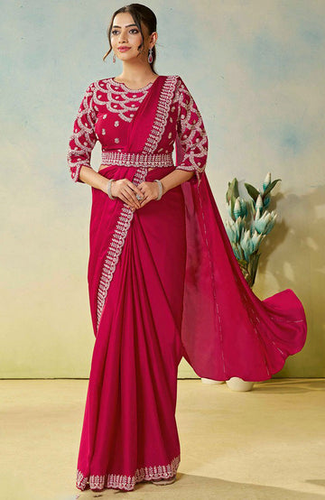 Lovely Magenta Color Satin Fabric Readymade Saree