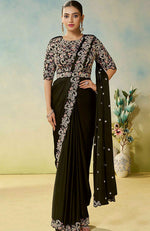Lovely Green Color Satin Fabric Readymade Saree