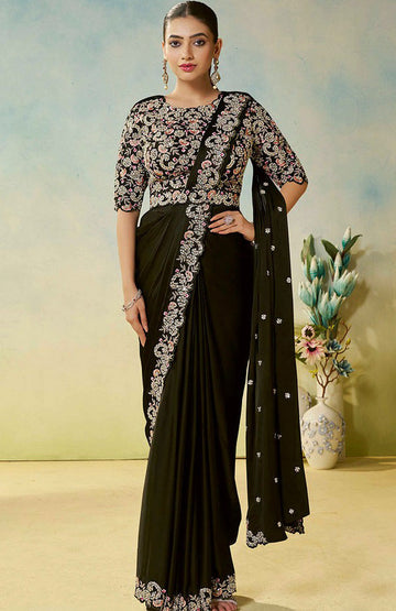 Lovely Green Color Satin Fabric Readymade Saree