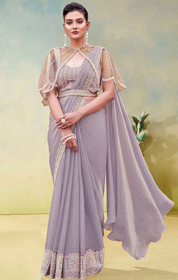 Lovely Purple Color Satin Fabric Readymade Saree