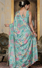 Amazing Green Color Chinon Fabric Partywear Saree