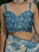 Amazing Blue Color Chinon Fabric Partywear Saree