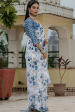 Amazing White Color Chinon Fabric Partywear Saree