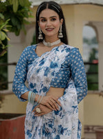 Amazing White Color Chinon Fabric Partywear Saree