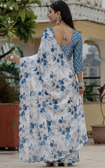 Amazing White Color Chinon Fabric Partywear Saree