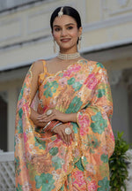 Amazing Orange Color Chinon Fabric Partywear Saree