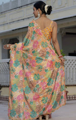 Amazing Orange Color Chinon Fabric Partywear Saree