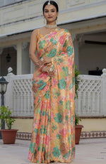 Amazing Orange Color Chinon Fabric Partywear Saree