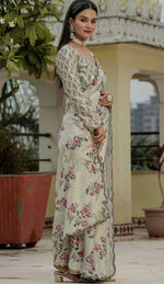 Amazing Cream Color Chinon Fabric Partywear Saree