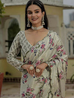 Amazing Cream Color Chinon Fabric Partywear Saree
