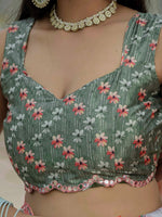 Amazing Green Color Chinon Fabric Partywear Saree