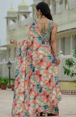 Amazing Green Color Chinon Fabric Partywear Saree