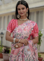 Amazing Pink Color Chinon Fabric Partywear Saree