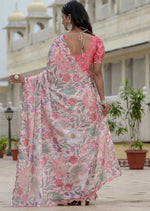 Amazing Pink Color Chinon Fabric Partywear Saree