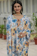Amazing Multi Color Chinon Fabric Partywear Saree