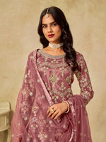 Divine Peach Color Net Fabric Plazzo Suit