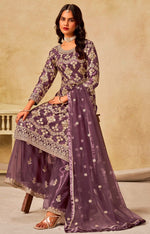 Divine Purple Color Net Fabric Plazzo Suit