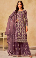 Divine Purple Color Net Fabric Plazzo Suit