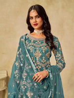 Divine Turquoise Color Net Fabric Plazzo Suit
