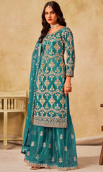 Divine Turquoise Color Net Fabric Plazzo Suit