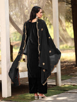 Tasteful Black Color Velvet Fabric Designer Suit