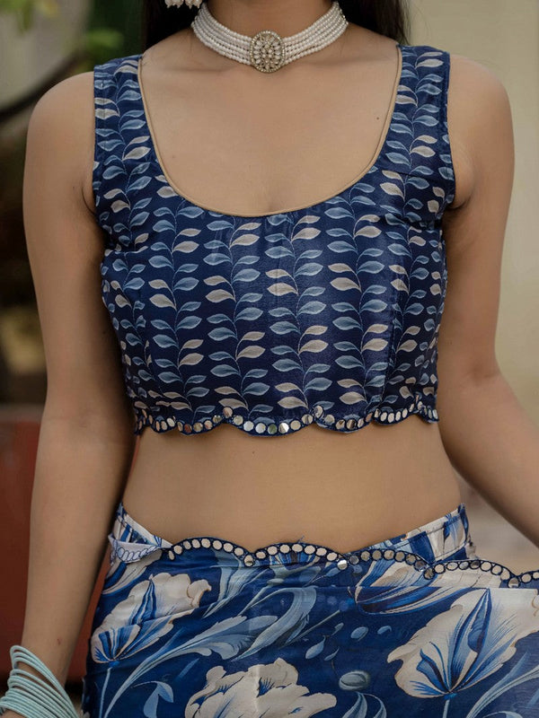 Beautiful Blue Color Chinon Fabric Casual Saree