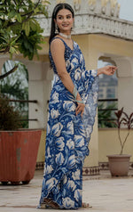 Beautiful Blue Color Chinon Fabric Casual Saree