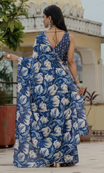 Beautiful Blue Color Chinon Fabric Casual Saree