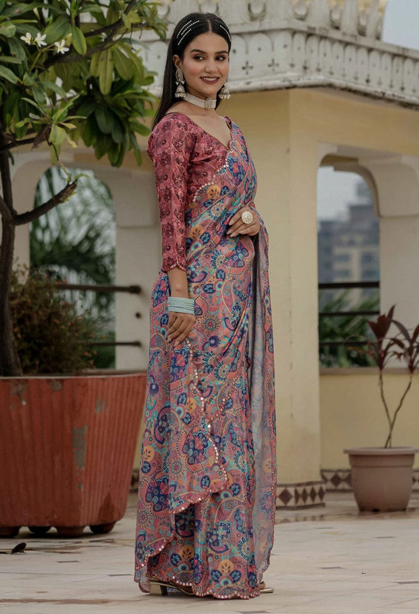 Beautiful Multi Color Chinon Fabric Casual Saree