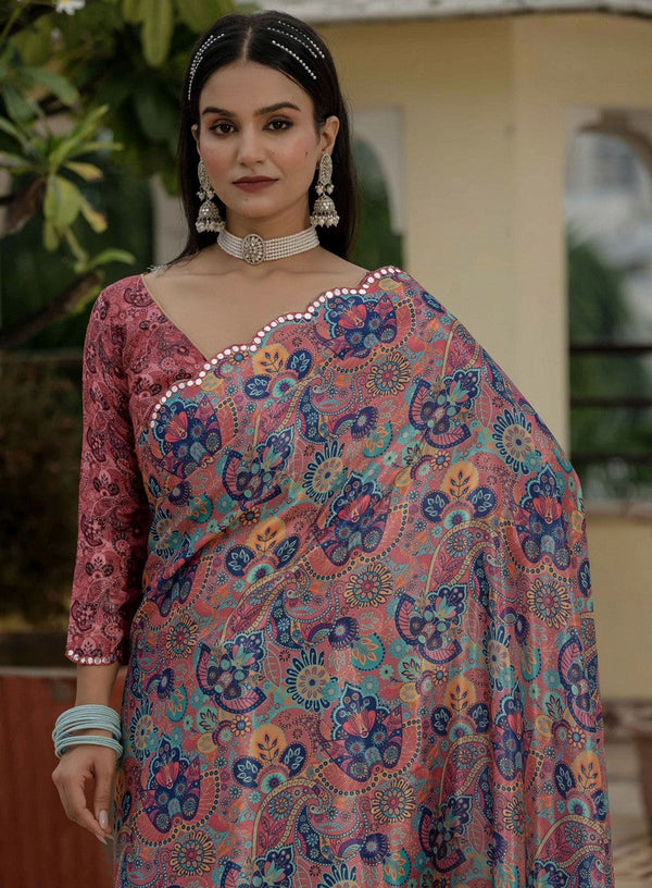 Beautiful Multi Color Chinon Fabric Casual Saree